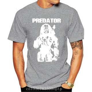 เสื้อยืดวินเทจ - เสื้อยืดคอตตอน ผู้ชายใหม่ Predator สีขาวบนเสื้อยืดคอโอสีดํา