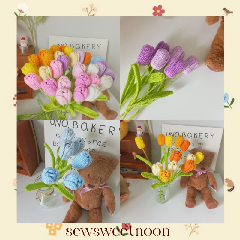 sewsweetnoon ดอกไม้ไหมพรม ดอกไม้โครเชต์ ดอกทิวลิปน่ารัก
