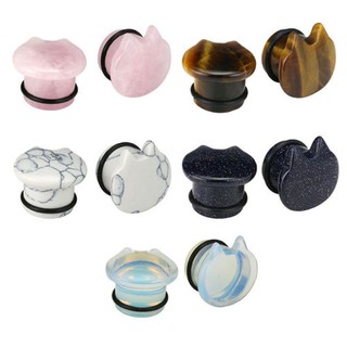 Cute Cat Stone Single Flared Ear Tunnel Plugs With O-Ring 6mm-16mm