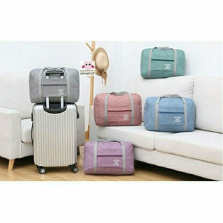 NEW (5 สี) กระเป๋าเดินทางพกพา Travel Bag  พับเก็บได้ มีช่องสอดกับกระเป๋าล้อลาก