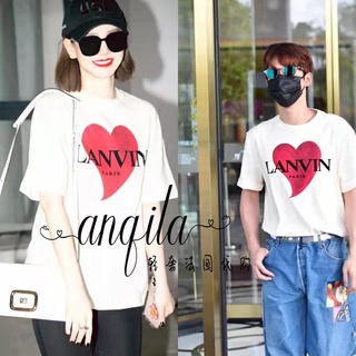 เสื้อยืดแขนสั้น พิมพ์ลายตัวอักษร Langfan Love Heart สําหรับผู้ชาย และผู้หญิง วันวาเลนไทน์