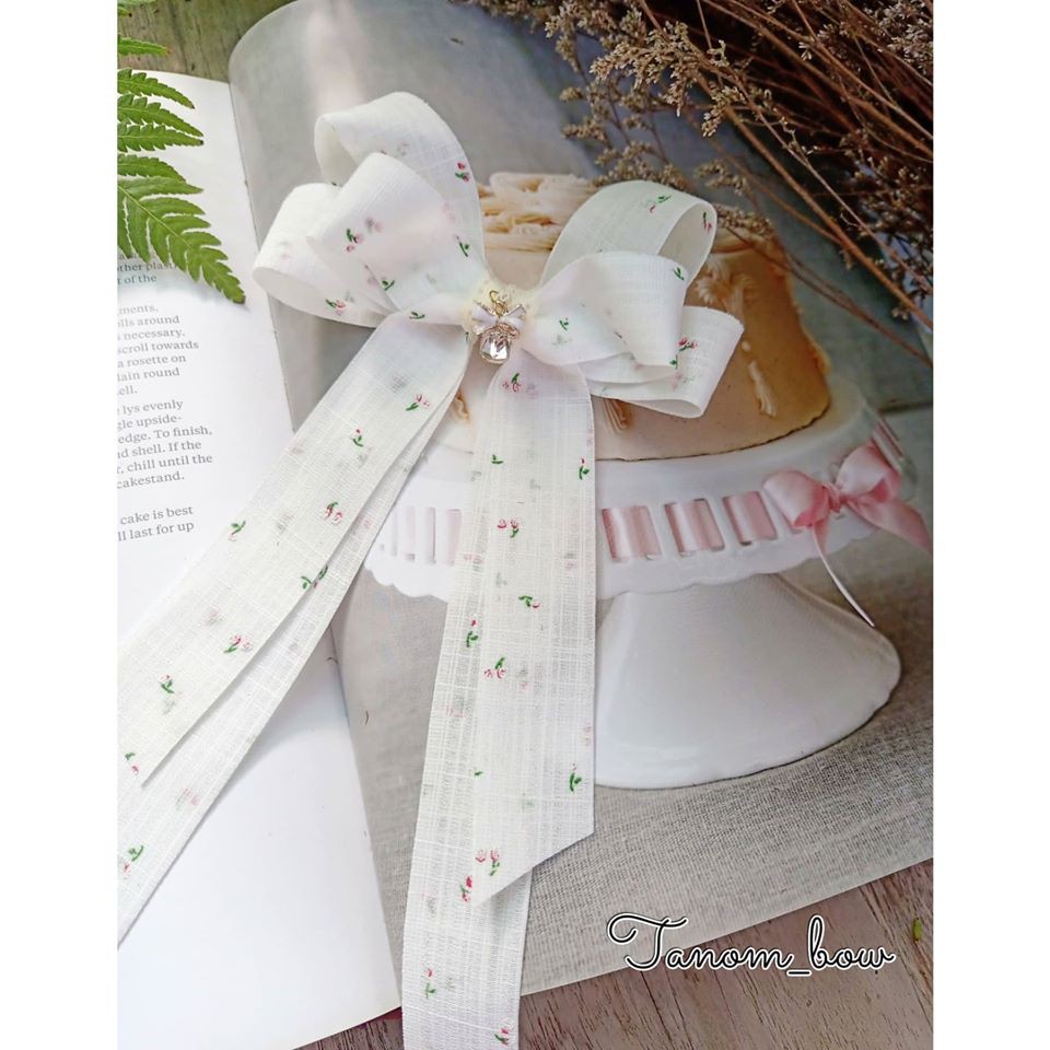 พร้อมส่ง ริบบิ้นผ้าฝ้าย แต้มลายกุหลาบ ขนาด 2.5 ,3.8 ซม. (ขายเป็นหลา) - รูปที่ 3