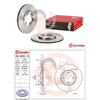 09 5804 10 จานเบรค ล้อ F (ยี่ห้อ BREMBO) รุ่น Std HONDA Accord (ไฟท้ายก้อนเดียว/สองก้อน) ปี1994-1998