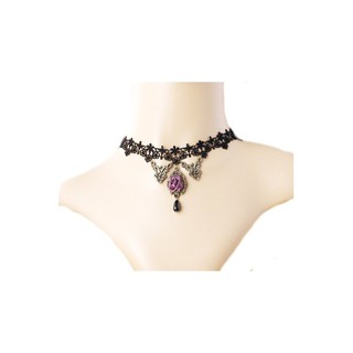 TANITTgems Vintage Violet Flower French Black Lace Necklace