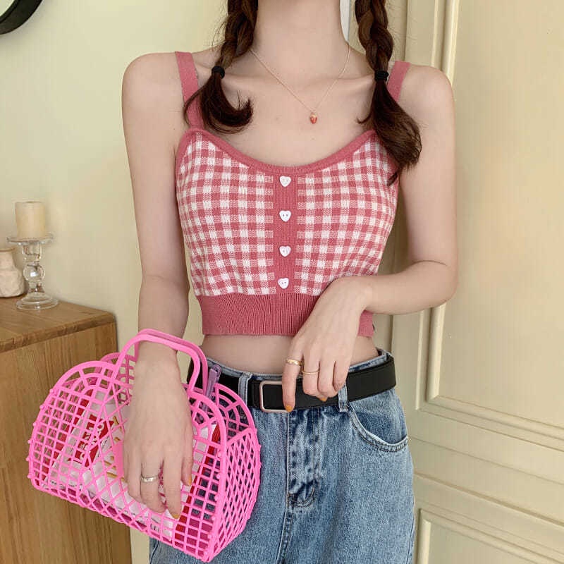 IELGY ฤดูร้อนออกแบบสาวร้อนลายสก๊อต camisole เสื้อครอปผู้หญิง