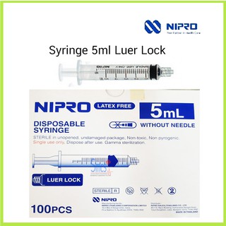 ไซริงค์ฉีดยา/กระบอกฉีดยา (Luer Lock) 5 ml หัวล้อค Syring Nipro จำนวน 100 ชิ้น