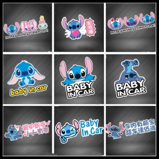 【Ready Stock!】Reflective Cartoon Stitch Car Sticker Waterproof Baby In Car New Driver Sticker Motorcycle Sticker Scratch Cover Sticker Car Door Window Sticker