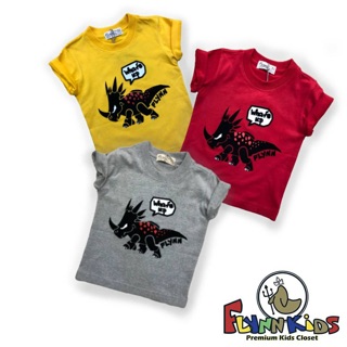 [ Flynn Kids ] เสื้อยืดเด็ก สกรีนกำมะหยี่ ลาย ไดโนเสาร์  What’s up รหัส 9062A
