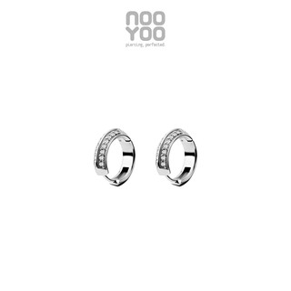 NooYoo ต่างหูสำหรับผิวแพ้ง่าย Hoop with 2 Rows CZ Surgical Steel