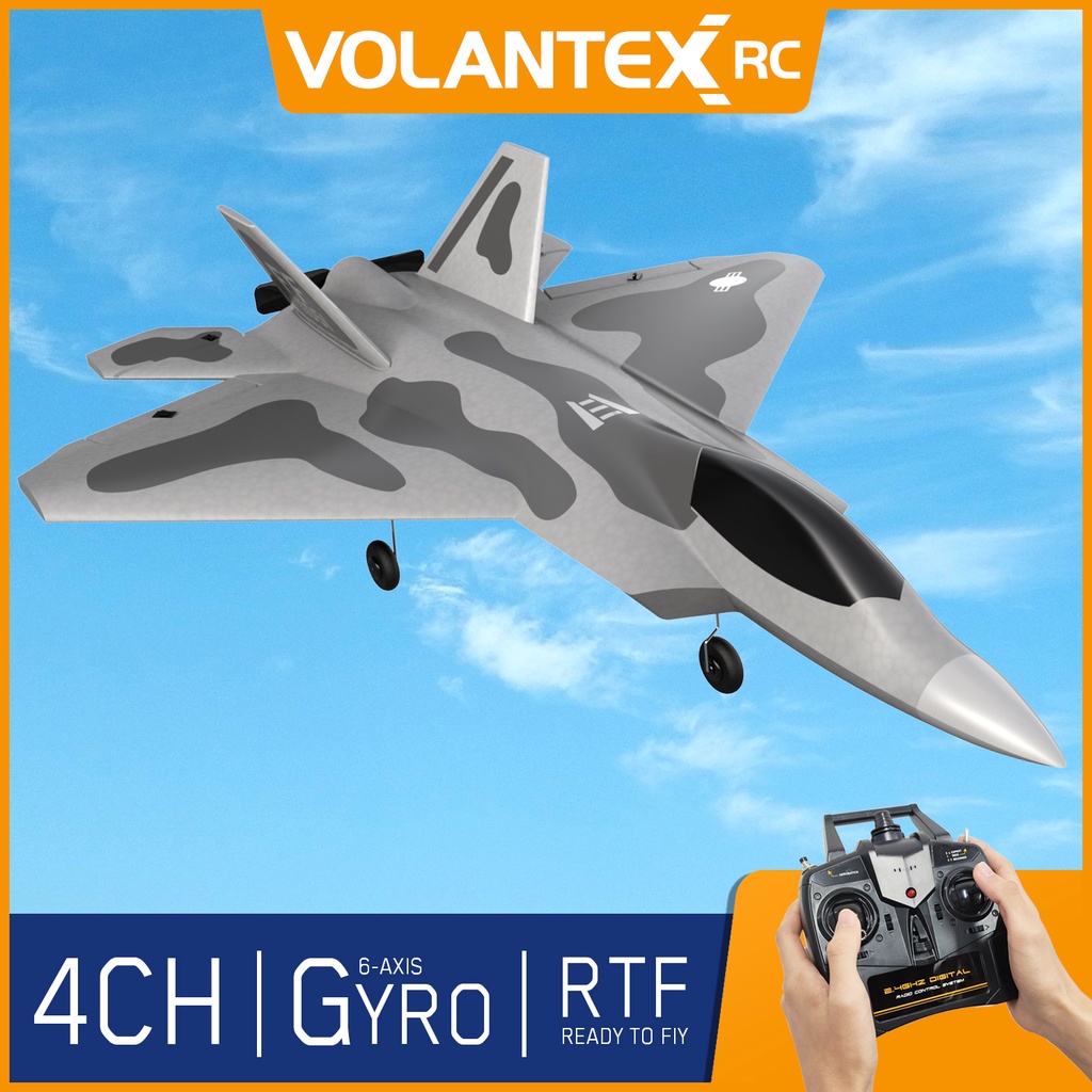 Volantex เครื่องบินบังคับวิทยุ Jet F22 Raptor 2.4G 4CH 6-Axis Gyro รีโมตคอนโทรล EPP ปีกกว้าง 260 มม. กุญแจเดียว สําหรับผู้เริ่มต้น 761-7RTF
