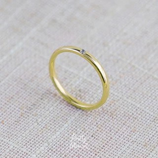 Pretty Moment แหวนเพชรเดี่ยวแบบมน cz น่ารัก หนา 2 mm สีเงิน สีโรสโกล สีทอง สแตนเลส แข็งแรง ทนทาน คงสภาพ ของขวัญ
