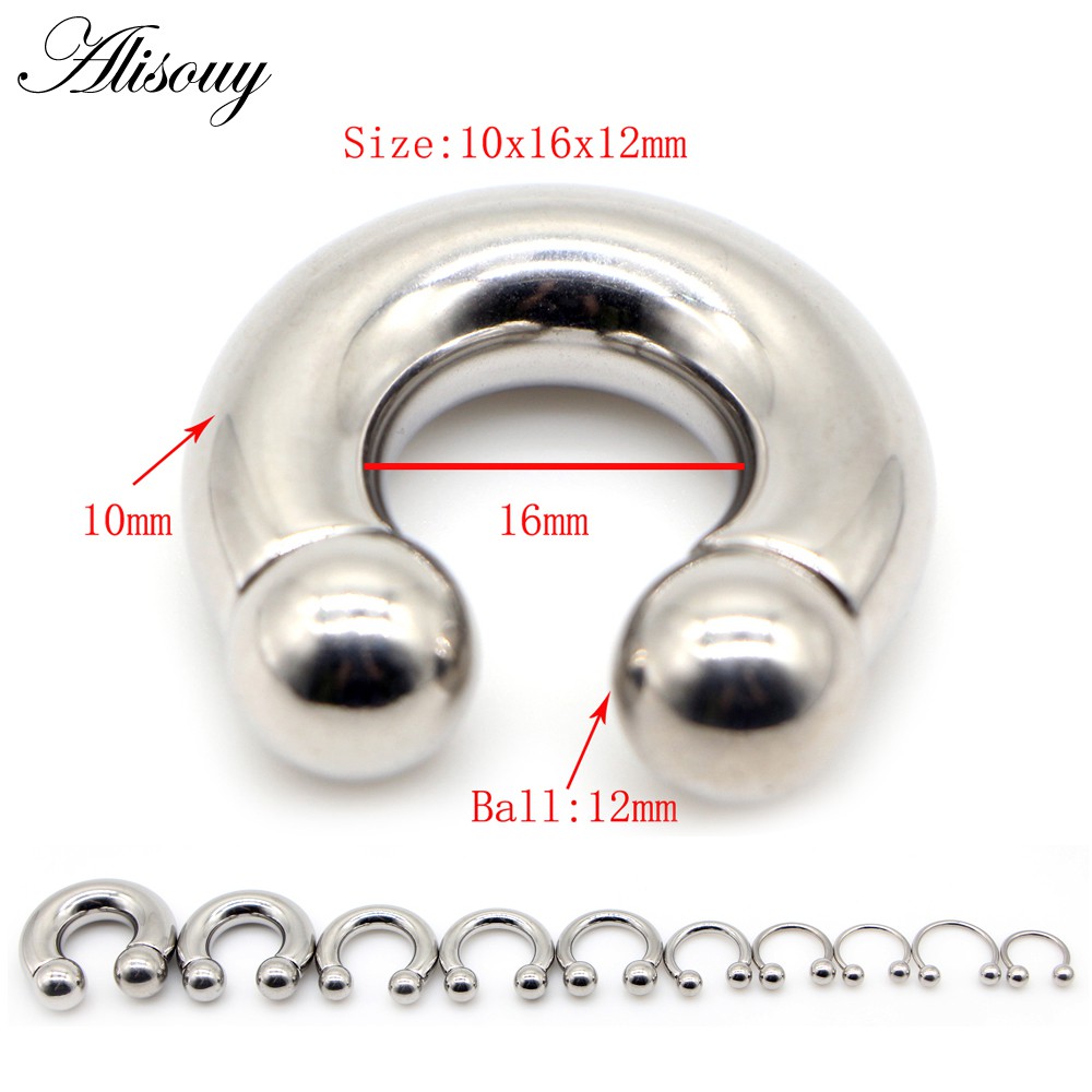 Alisouy 1 PC ขนาดใหญ่ Captive ลูกปัดจมูกแหวนหูปลั๊ก Expander Guauge ชาย BCR Hoop ต่างหูเจาะเครื่องประดับ