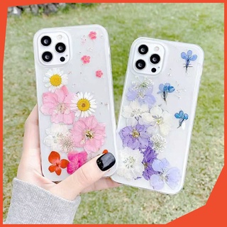 เคสโทรศัพท์มือถือ แบบใส ลายดอกไม้แห้ง สีชมพู สีม่วง สําหรับ iPhone 14 13 12 11 Pro MAX XR XS MAX 7 8 Plus