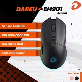 Dareu EM901 Gemini เกมมิ่งเม้าส์ เม้าไร้สาย Gaming Mouse 600-6000 DPI Wired and wireless เม้าส์ไร้สาย เม้าส์มีไฟ RGB