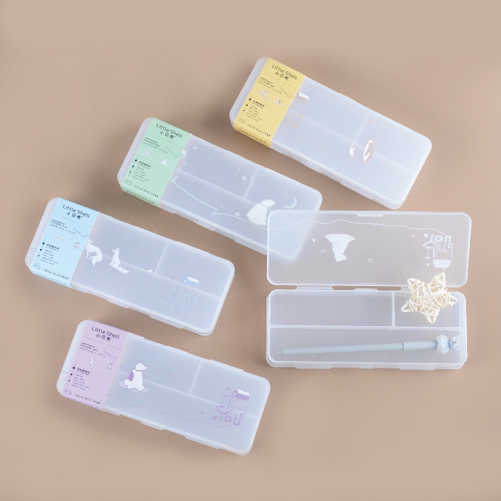 กล่องดินสอ กล่องใส่เครื่องเขียน  กล่องดินสอพลาสติก ที่ใส่ดินสอ WAKU สีขาวขุ่น มีลายการ์ตูน (คละลาย)