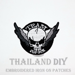 ☠ ตัวรีดติดเสื้อ งานปัก ลาย หัวกะโหลก นักบิน สัญลักษณ์ ทีม Team Top Gun Skull Patch WOP DIY ตัวรีด อาร์มติดเสื้อ กระเป๋า