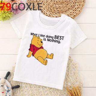 เสื้อยืดลําลองสําหรับเด็กผู้หญิงผ้าฝ้ายแขนสั้นลายการ์ตูน Winnie The Pooh