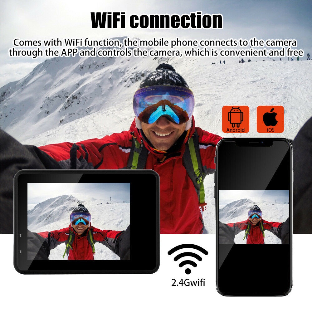 Nanotech กล้องกันน้ำ ถ่ายใต้น้ำ พร้อมรีโมท ระบบกันสั่นครบ 4K Ultra HD waterproof WIFI แถมฟรี ไมค์และรีโมท - สีดำ 4K