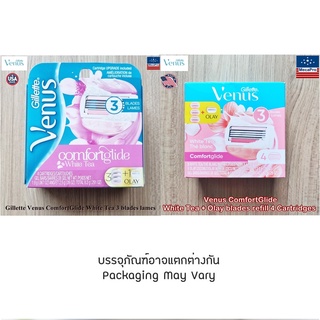 Gillette® GilletteVenus ComfortGlide White Tea+Olay blades refill 4 Cartridges ยิลเลตต์วีนัสใบมีดโกนคอมฟอร์ตไกลด์ไวท์ที