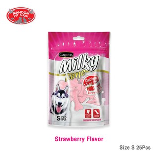 [MANOON] GOODIES Milky bone Strawberry Flavor Size S กู้ดดี้ ขนมขัดฟันสุนัขรูปกระดูก รสสตอร์เบอร์รี่ 25 ชิ้น