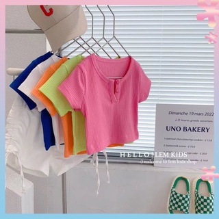 Fashionable Childrens clothing 2022 summer new girls summer clothing Western-style candy color small high waist stretch pit short sleeve t-shirt