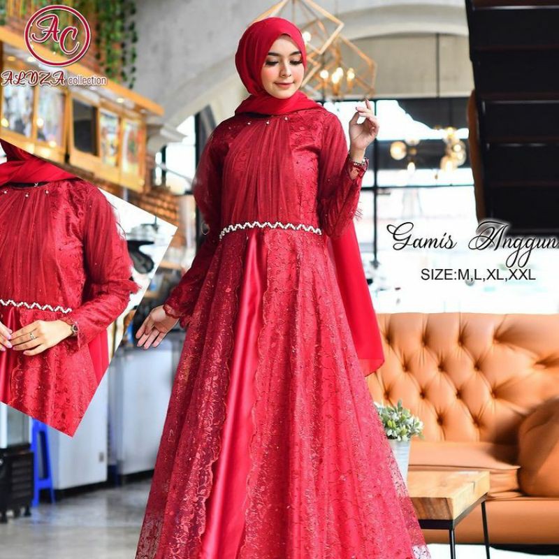 Graceful Gamis Gamis Gamis Brukat Tulle Mutiara Gamis กระเบื้อง Gamis ...