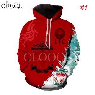 HX สโมสรฟุตบอลลิเวอร์พูล Liverpool Jersey 3D พิมพ์ Hoodies ลำลองแขนยาวแฟชั่นเสื้อคลุมด้วยผ้า