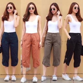 กางเกงผ้าลินินขา5ส่วนแต่งโค้งปลายขาแต่งกระดุมปลายขสมีซิบหน้า มี2เนื้อผ้า สียีนส์จะเป็นผ้ายีนส์ เป็นสีๆจะเป็นผ้าลินิน