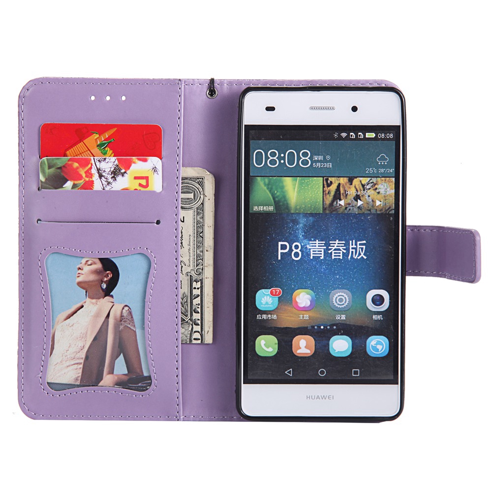 Fashion 3D Embossed Rattan Flower Flip Cover Huawei P8 Lite PU Leather Casing Huawei ALE-L21 Magnetic Buckle Lanyard Wallet Case #6