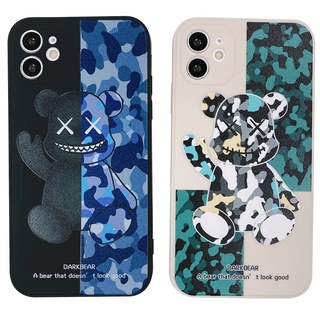 เคสโทรศัพท์มือถือนิ่ม ขอบตรง กันกล้อง ลายพราง หมีป่า สีขาว สําหรับ iphone 6 6s 7 8 plus XR 11 12 13 mini pro max