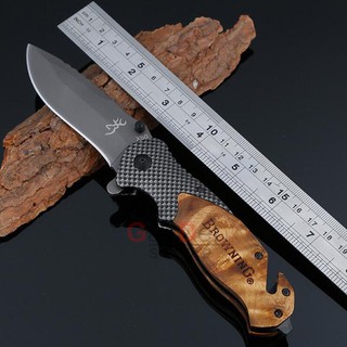 มีดพับ Browning X50 ใบมีด 8.5cm ไม้แท้ ด้ามลายคอบอนไฟเบอร์ สแตนเลส พกพา เดินป่า แคมป์ปิ้ง สวยงาม ทำครัว