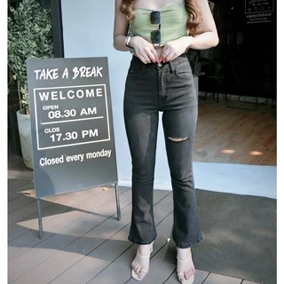 CC jeans 133 178 S-5XL กางเกงยีนส์ผู้หญิง ทรงขาม้าเล็ก แต่งขาดสีเซอร์