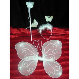 ชุดเซ็ท ปีกผีเสื้อ สีขาว Butterfly Angel Wings ปีกขนาดกะทัดรัด น่ารัก