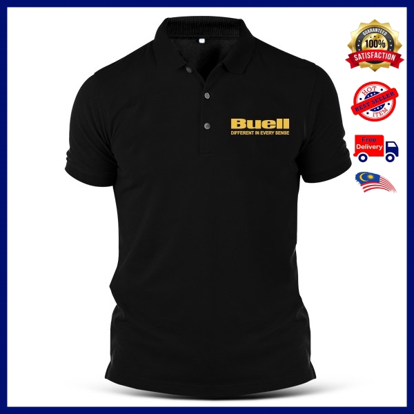 Buell Motorcycle Baju Polo T-Shirt Tee Cotton Sulam Casual Unisex Pakaian Fashion