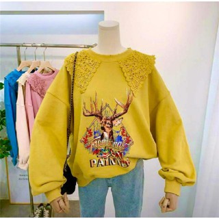 เสื้อ แขนยาว คอลูกไม้ ผ้าสำลี