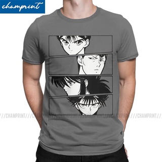 ผ้าฝ้ายแท้เสื้อยืดแขนสั้น คอกลม ผ้าฝ้าย พิมพ์ลายอนิเมะ Yu Yu Hakusho Yusuke Kurama สําหรับผู้ชายS-3XL