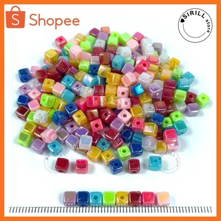 ลูกปัดสี่เหลี่ยม Square Beads 🔲 190ชิ้น++ ลูกปัดเคลือบAB ลูกปัดทรงสี่เหลี่ยม ลูกปัดเหลี่ยม ลูกปัดคละสี