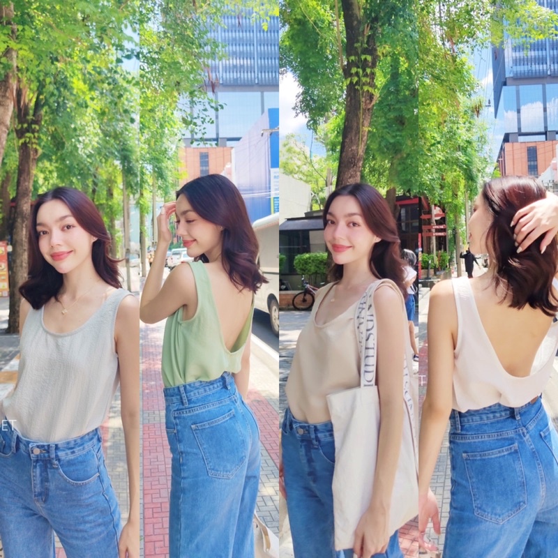 ✨Maria Closet Topแขนกุด โชว์หลัง ผ้าสวยมากไม่ต้องรีด