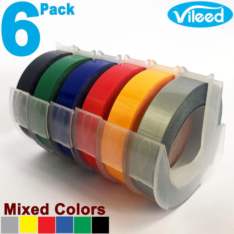 6 Pack 9mm Width Mixed Colors 3D Embossing Label Tape Refill for DYMO Organizer Xpress 1540 1610 188