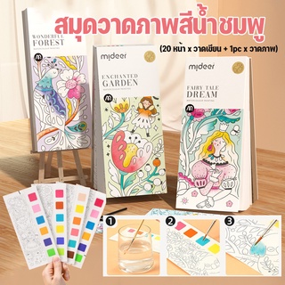 (พร้อมส่ง) สมุดวาดภาพ DIY ของเล่นเด็ก สมุดระบายสี 20pcs ที่คั่นหนังสือ สมุดระบายสีสีน้ำ มาพร้อมสีน้ำและพู่กัน