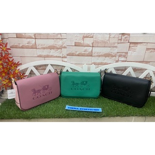 COACH แท้ 💯%  72703 JES LEATHER MESSENGER Black สะพายข้างหนังแท้ ปั้มโลโก้