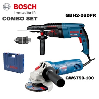 BOSCH ชุดคอมโบสุดคุ้ม สว่านโรตารี่ GBH 2-26 DFR + เครื่องเจียร 4" GWS 750-100 รับประกันนานถึง 18 เดือน