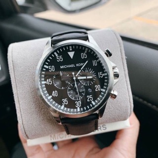 นาฬิกา MICHAEL KORS MK8442 Gage Chronograph Black Dial Black Leather Mens Watch ของแท้