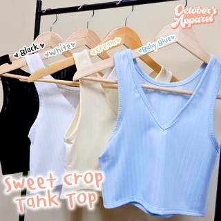 Sweet Crop เสื้อครอป ผ้าร่อง แขนกุด เอวลอย