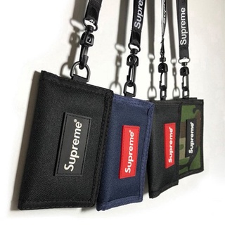 Supreme กระเป๋าสตางค์ใบสั้น ใส่บัตรได้ มีสายคล้อง พับได้ สําหรับนักเรียน