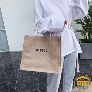 Merci กระเป๋าช้อปปิ้งผ้ากระสอบ กระเป๋าช้อปปิ้ง กระเป๋าเอกสาร handbag