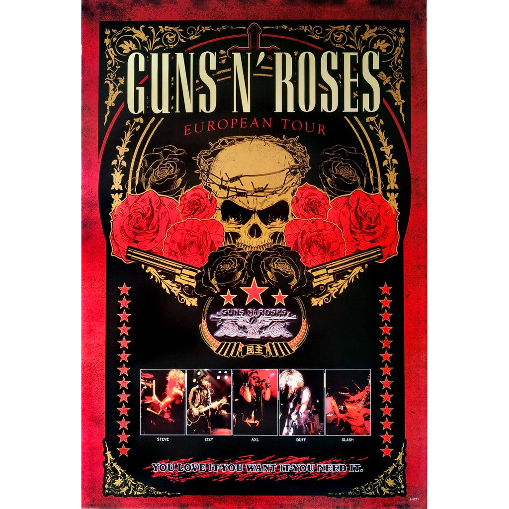 โปสเตอร์ วง ดนตรี ร็อค Guns N' Roses (1985) POSTER 24”x35” Inch American Hard Rock Heavy Metal V1