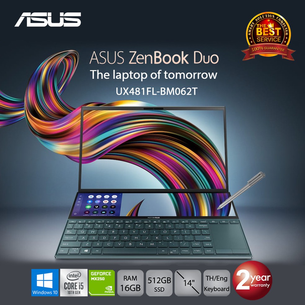 [โค้ด SOCIAL1605 ลด 20%*] Asus ZenBook Duo UX481FL-BM062T i5-10210U/16GB/512GB SSD/MX250/14.0/Win10 