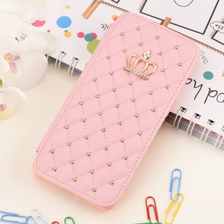 เคสโทรศัพท์มือถือหนัง PU ฝาพับ ประดับเพชร พลอยเทียม มงกุฎ พร้อมช่องใส่บัตร สําหรับ iPhone 13 12 mini 11 14 Pro Xs Max X