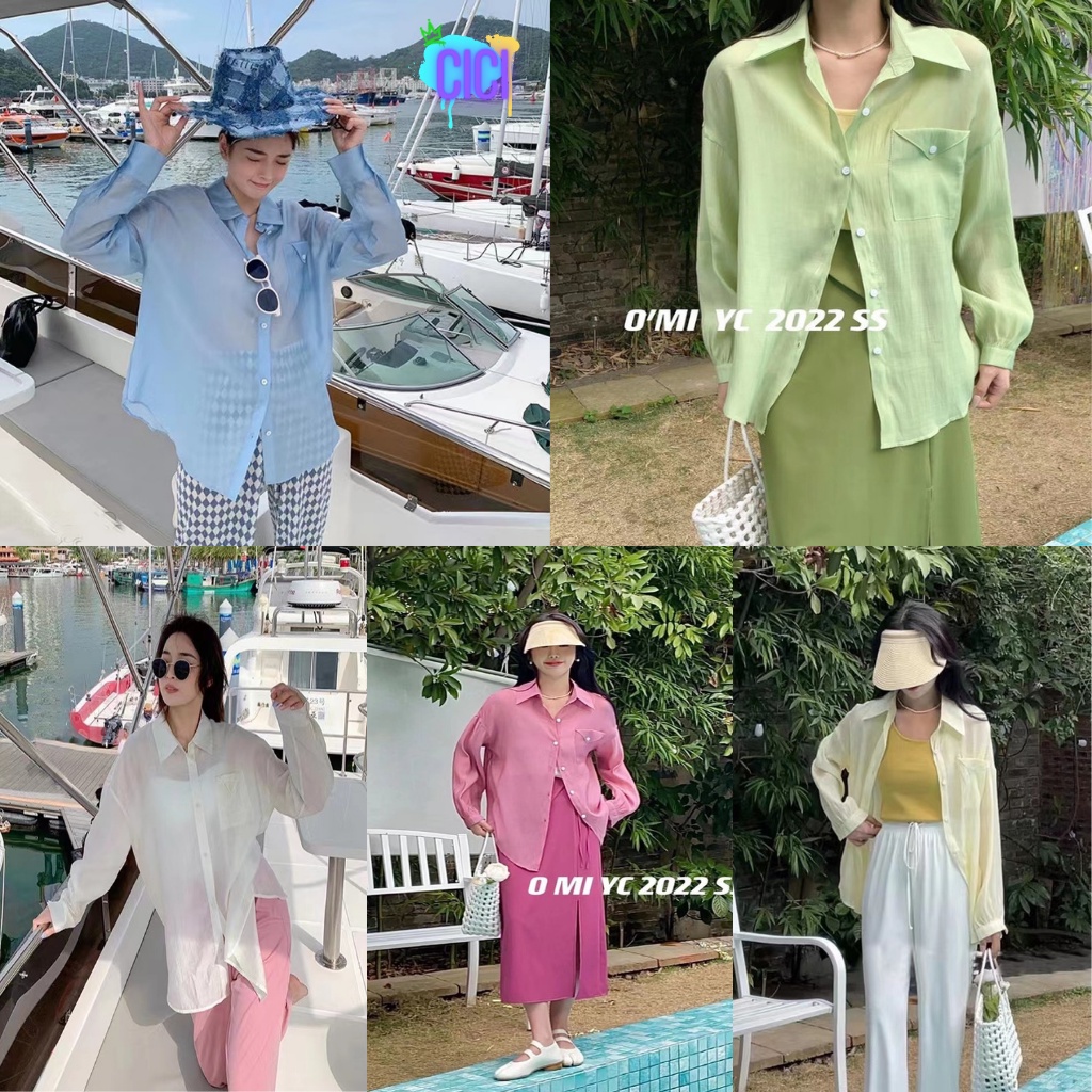 ส่งทันที Cici(NO. Y8033) เสื้อเชิ้ต ชีฟอง กระดุมหน้า ดีเทลกระเป๋า สไตล์เกาหลี เนื้อผ้าเบาบาง สวมใส่สบาย เซ็กซี่นิดๆ